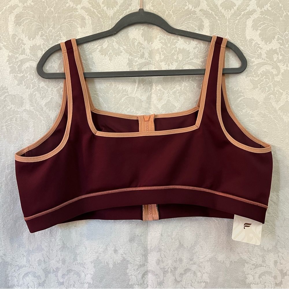 Fabletics NWT Merlot/Coral Barrier Scuba Low Impact Bra Plus Size 4X Front Zip - Picture 4 of 7